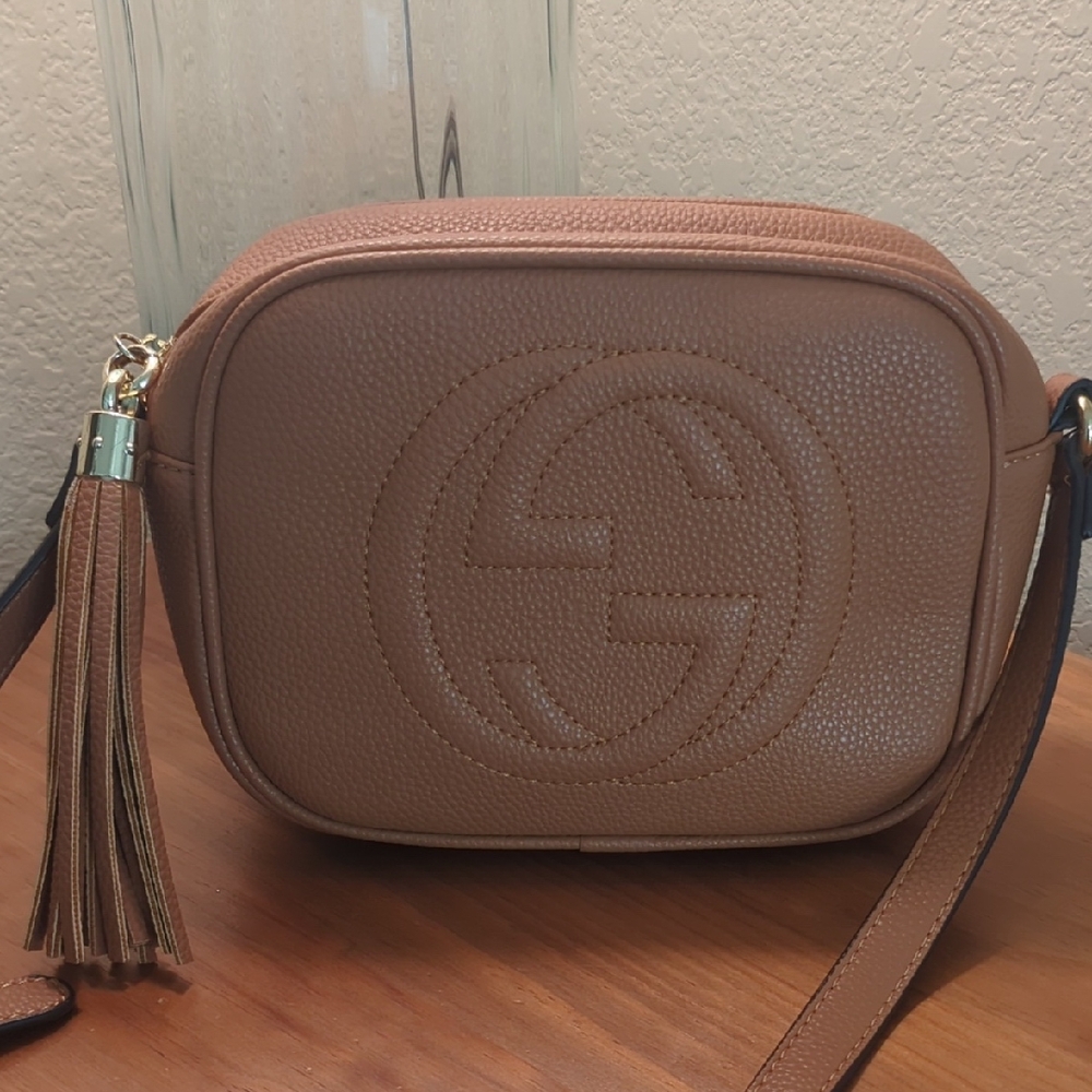 GG  Tan Leather Crossbody Bag with Tassel